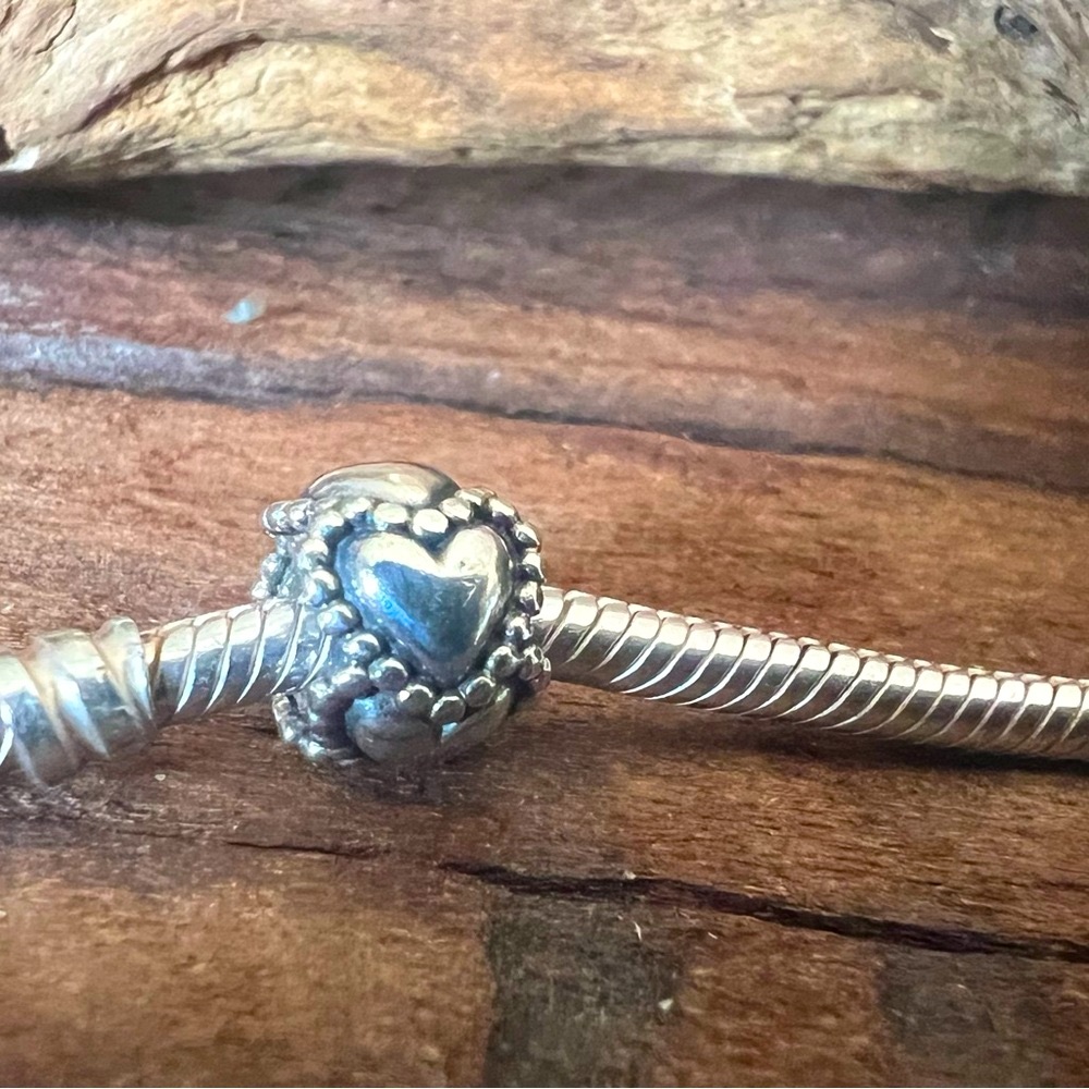 Authentic Pandora Charm Everlasting Love Bead Silver Dotted Spacer Hearts Heart